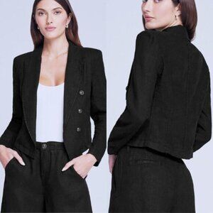 NEW L'agence Wayne Crop Double Breasted Linen Jacket Black Size: Medium